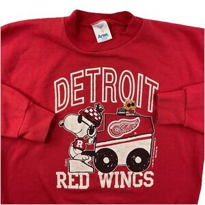 Detroit Red Wings Snoopy Sweatshirt Sz L 80s Crewneck Red NHL USA 1988 Vintage